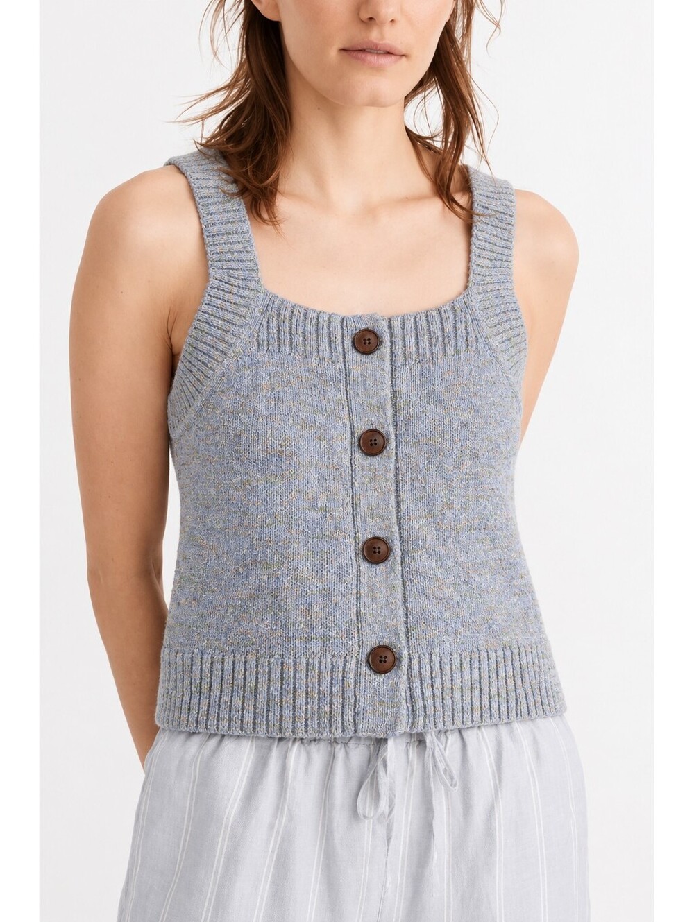 Madewell Marled Rowe Button Front Sweater Tank Blue Cotton Blend S